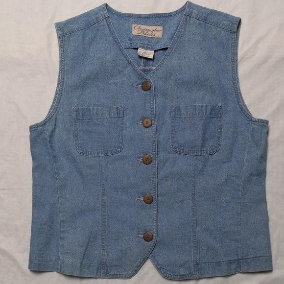 Vintage Jackets & Blazers - Vintage 90s Denim Button Up Vest Boho Festival Western Cottagecore Sz Medium